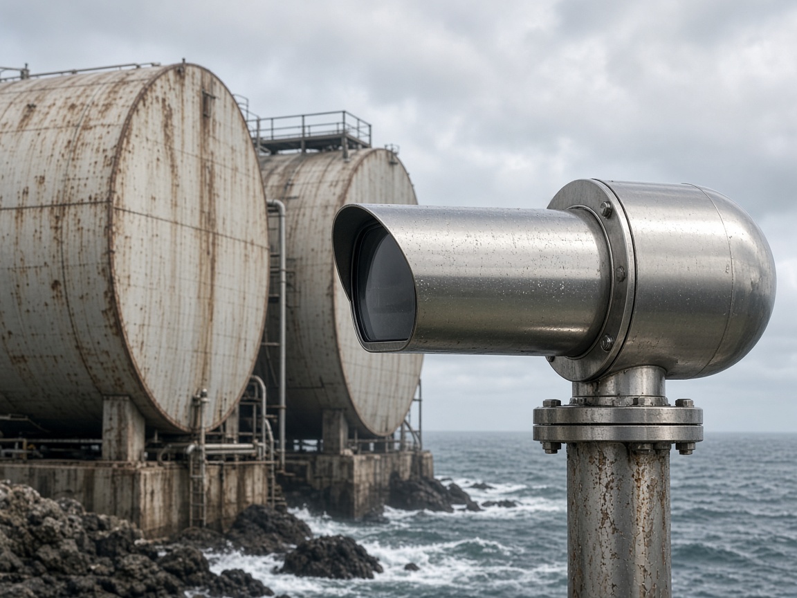 Coastal fuel tanks with a stainless camera housing