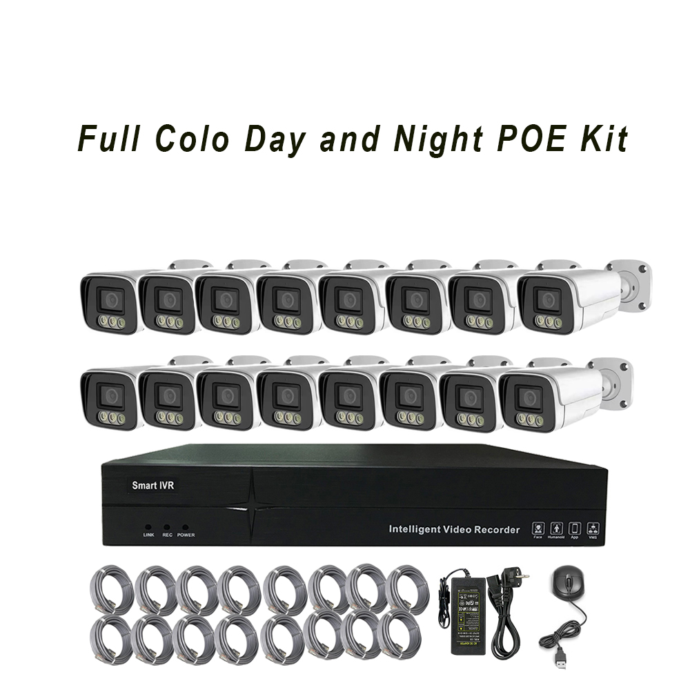 16ch 2/5/8MP Full Color Day Night Outdoor Bullet IP Camera System