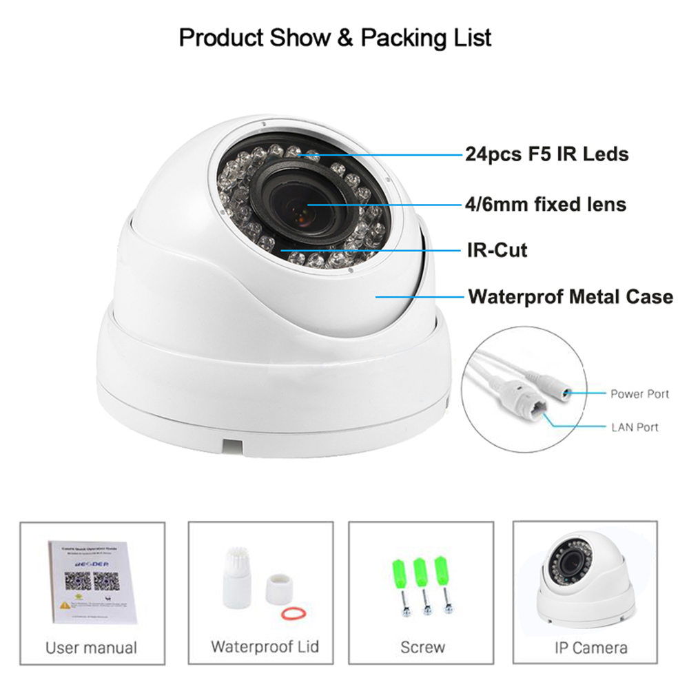 2.8-12mm Varifocal Lens 8MP 4K IP Camera Indoor CCTV Monitoring
