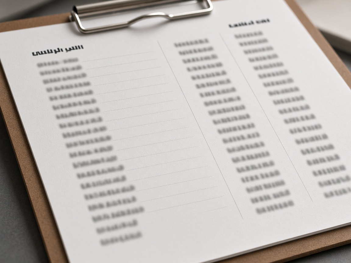 A printed bilingual asset list on a clipboard