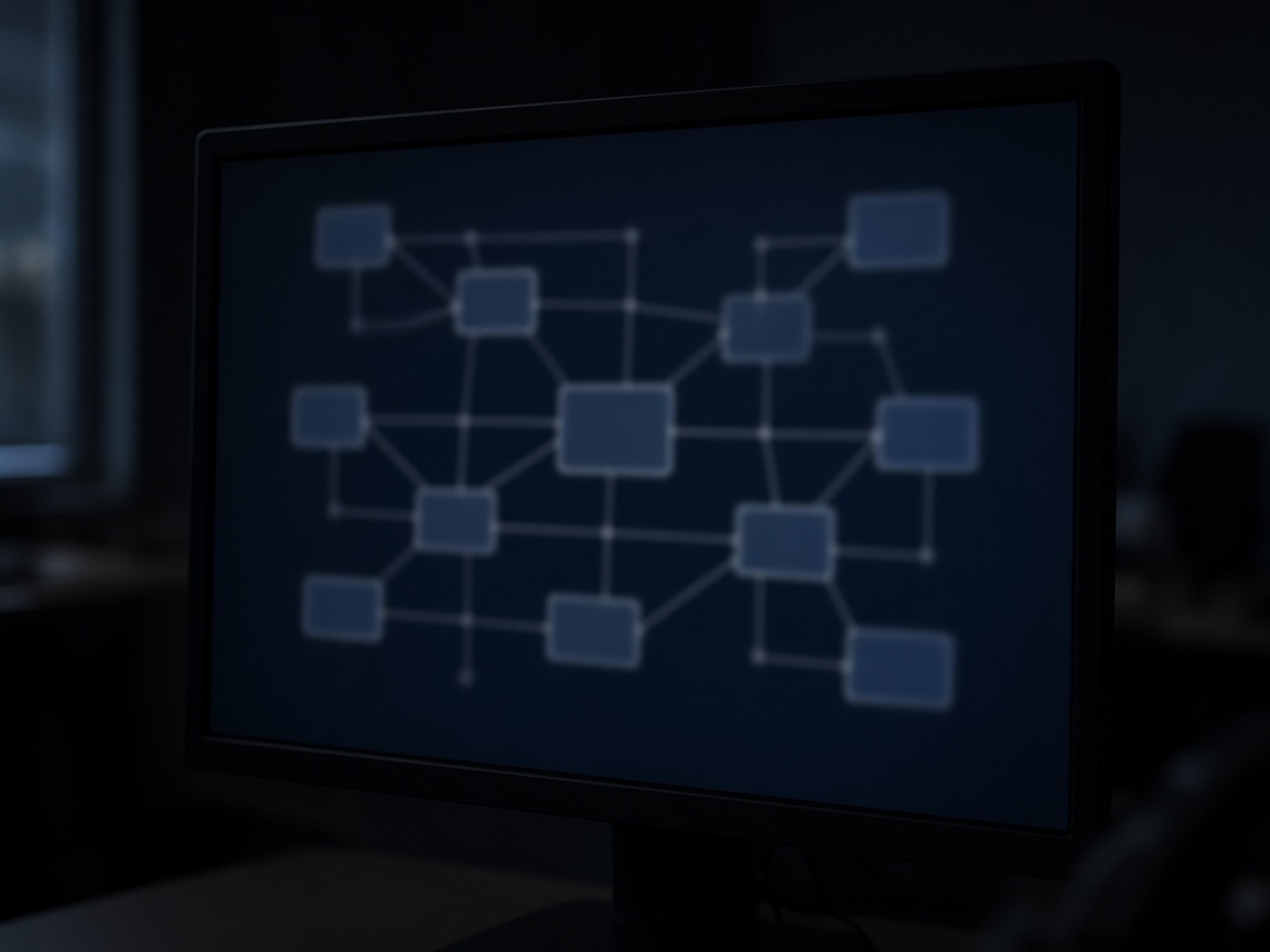 A blurred system diagram on a monitor
