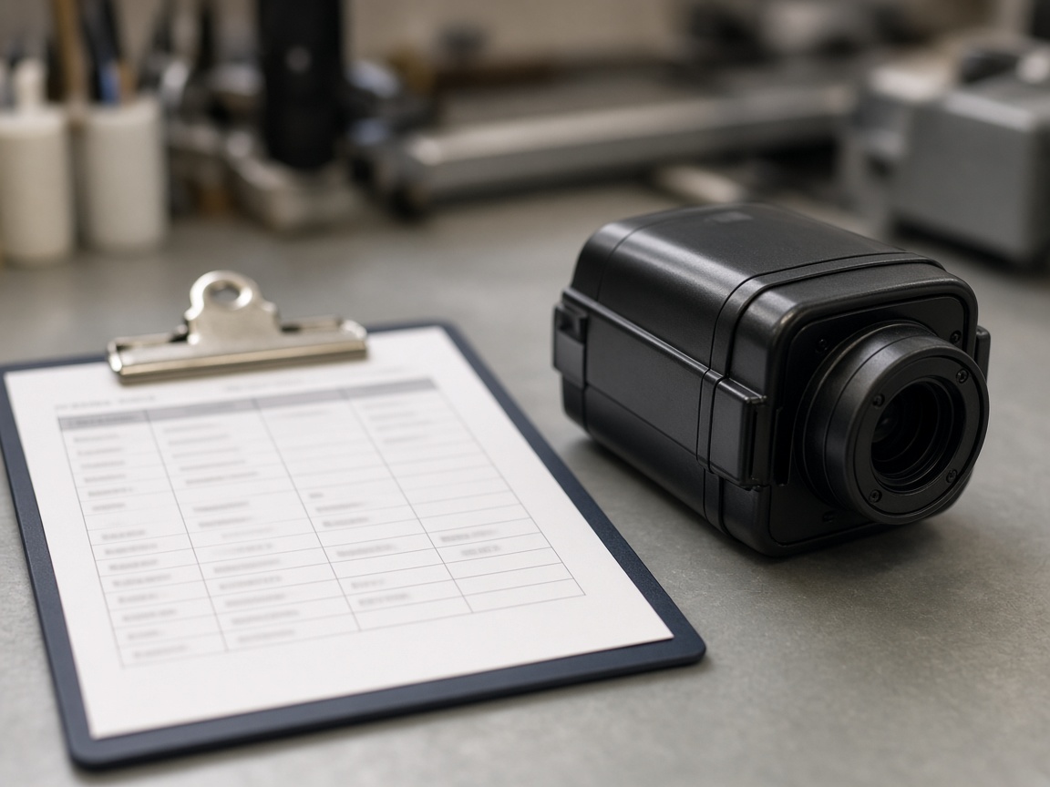 A device schedule beside an unbranded camera housing